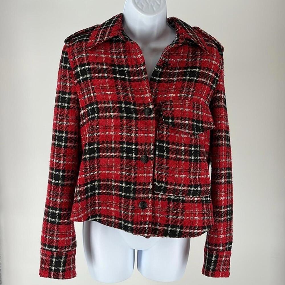Zara Red Plaid Cropped Jacket - Picture 2 of 6
